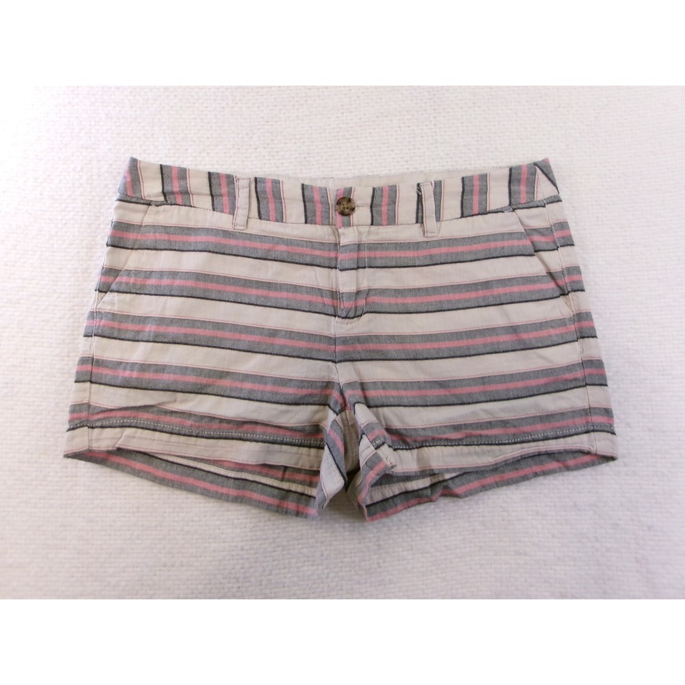 Merona Womens Pink Grey Striped Cotton‎ Shorts Size 6 Casual Summer Mid Rise